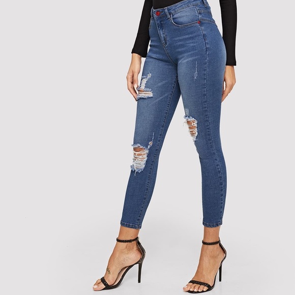 Denim - ♡ distressed high waisted skinny jeans ♡